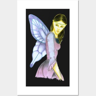 Fluttering Fairy- Black Posters and Art